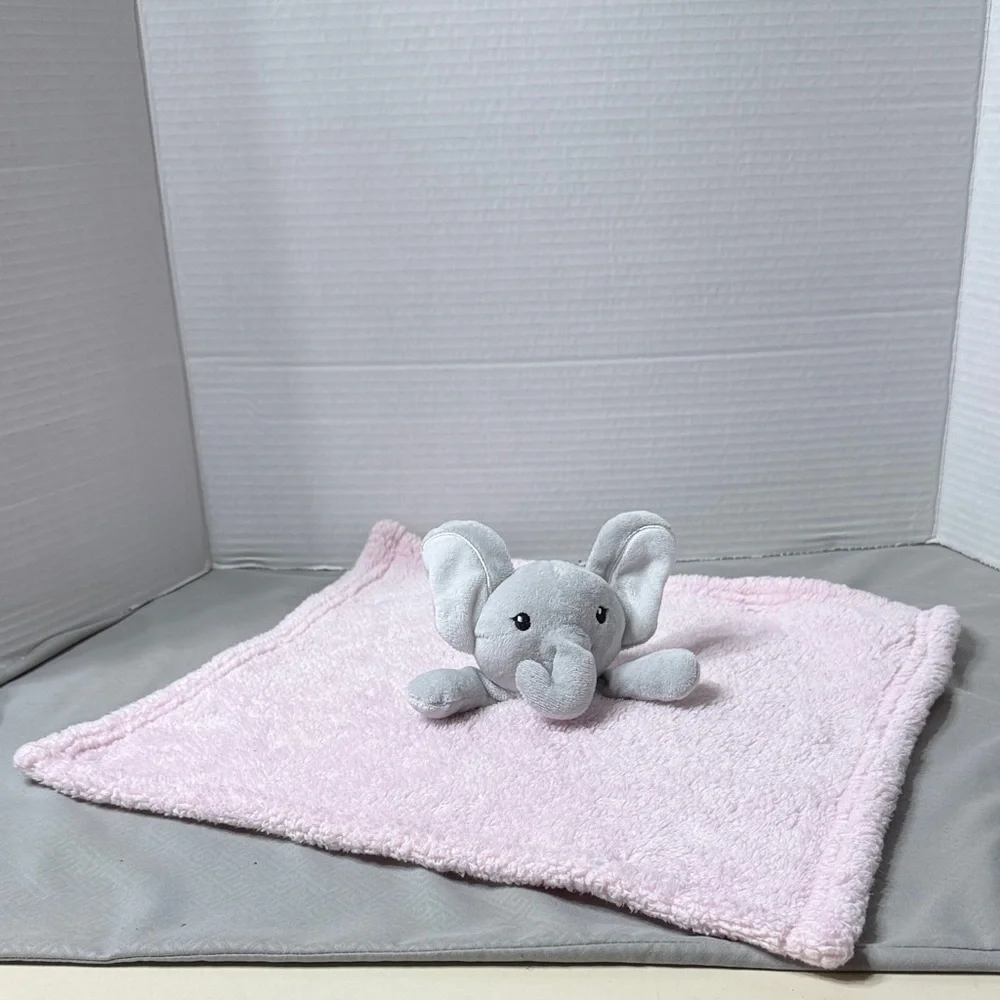 Cutie Pie Lovey Gray Elephant Plush With Pink Security Blanket 14X14 Cuddly Soft